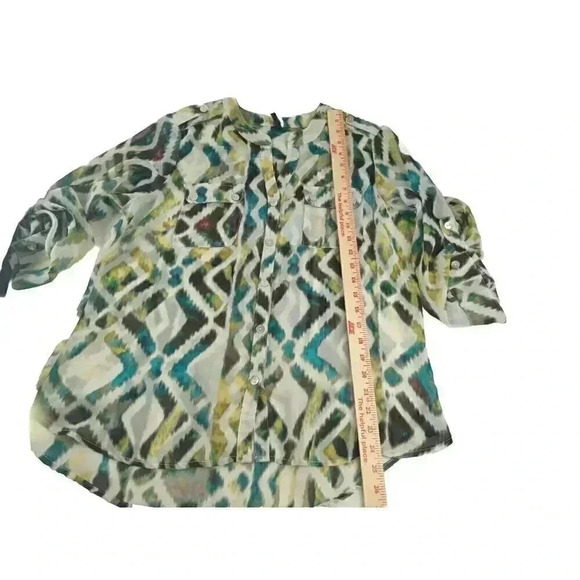 Maurices  Women's Sheer Multicolor Button Down Blouse sz Large - Picture 6 of 11